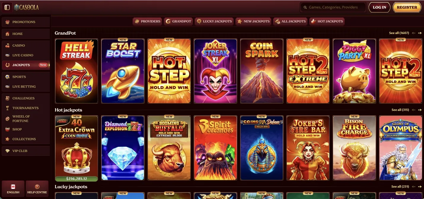 Casoola Casino tracker jackpot di rete dal vivo vincitori Grandpot Flare Strike