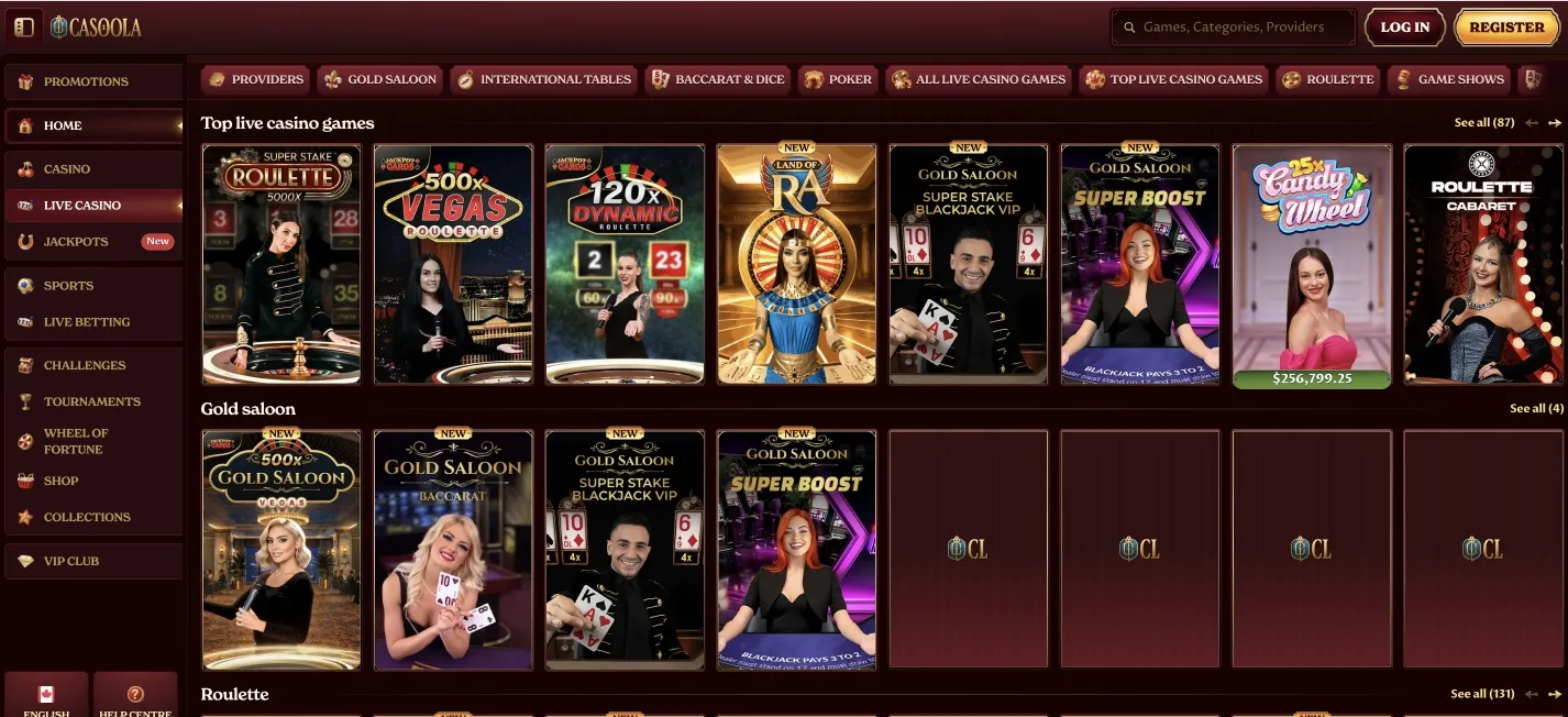 Casoola Lobby Casinò dal Vivo con dealer reali